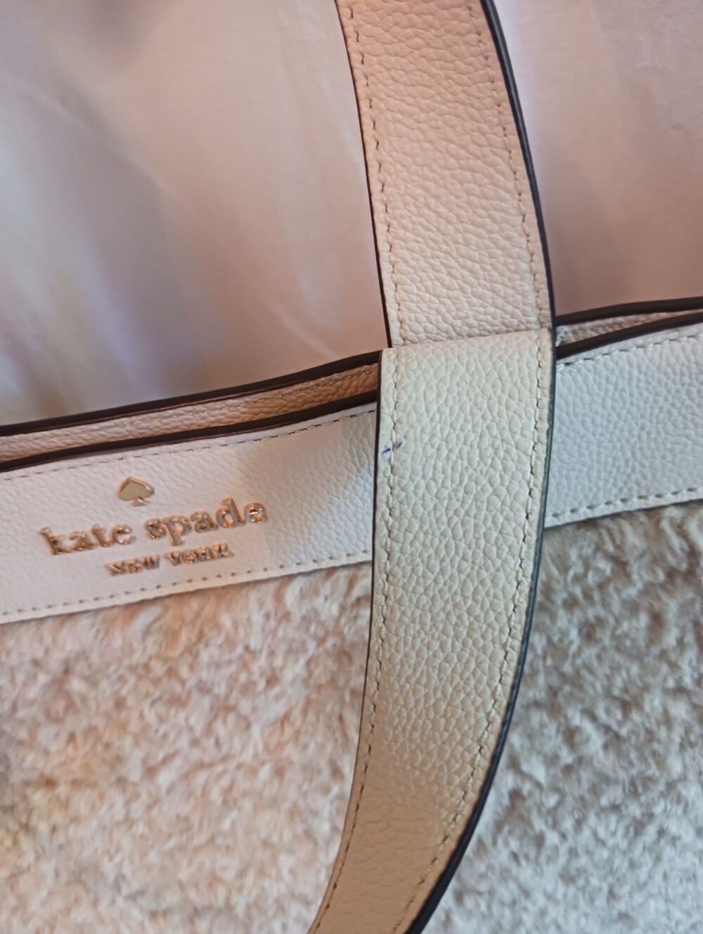 Kate Spade New York Rosie Satchel Natural Faux Shearling Pebbled Leather Trim - Picture 13 of 16